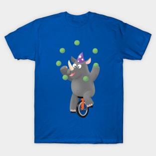 Funny cute rhino juggling on unicycle T-Shirt